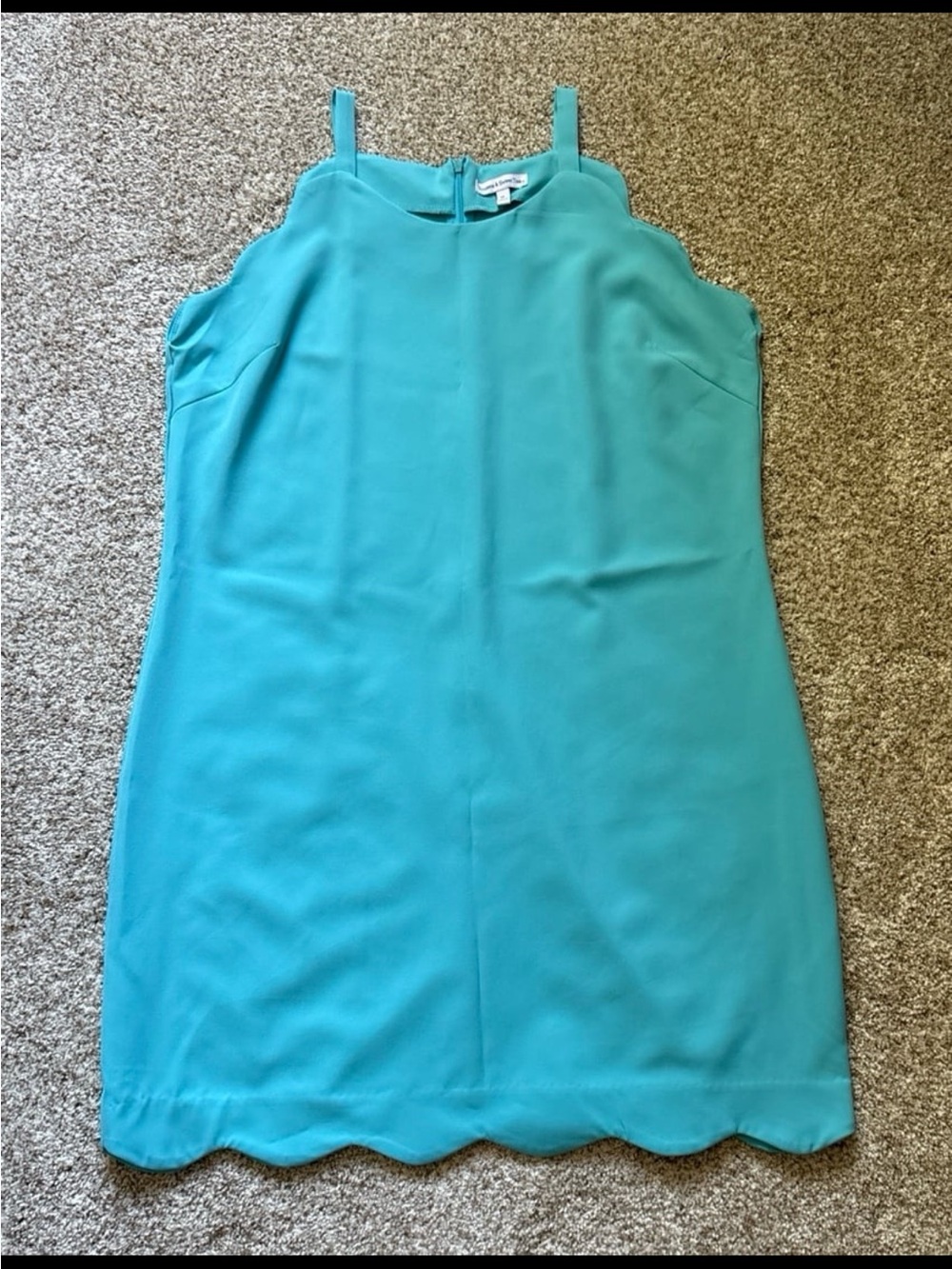 Scallop-Hem Turquoise Midi Dress with Straps